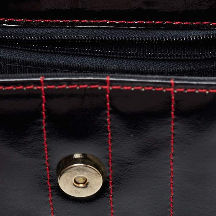 Pre Owned Moschino Black Quilted Patent Leather Bow Crossbody Bag