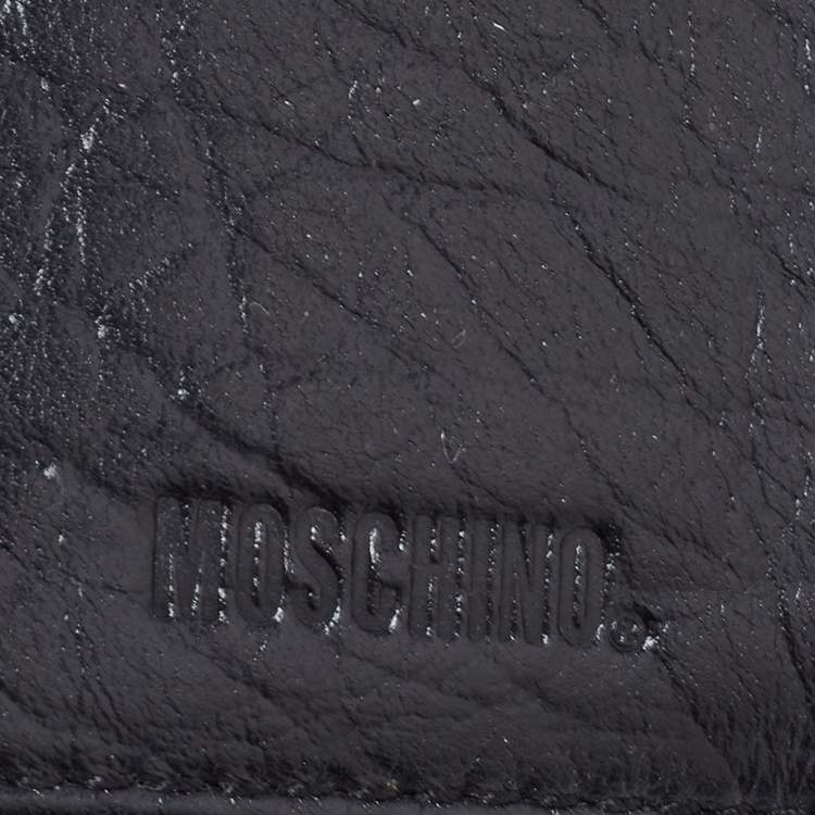 Pre Owned Moschino Black Monogram Canvas and Leather French Flap Wallet