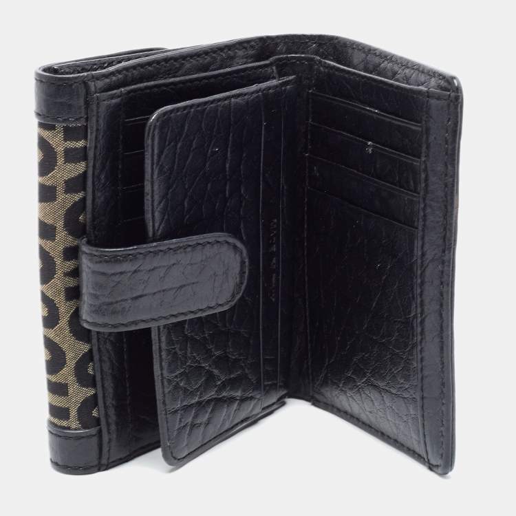 Pre Owned Moschino Black Monogram Canvas and Leather French Flap Wallet