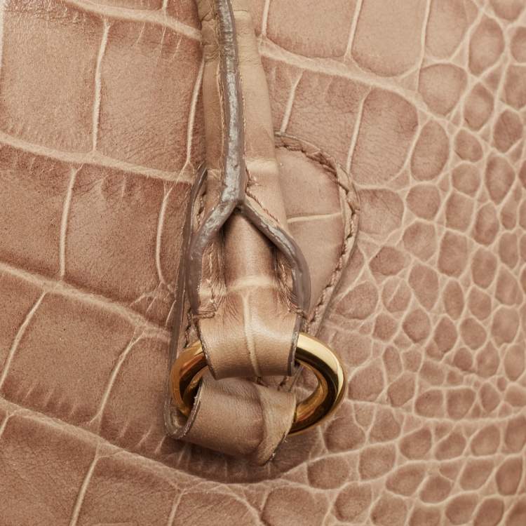 Pre Owned Moschino Beige Croc Embossed Leather  Heart Charm Dome Satchel