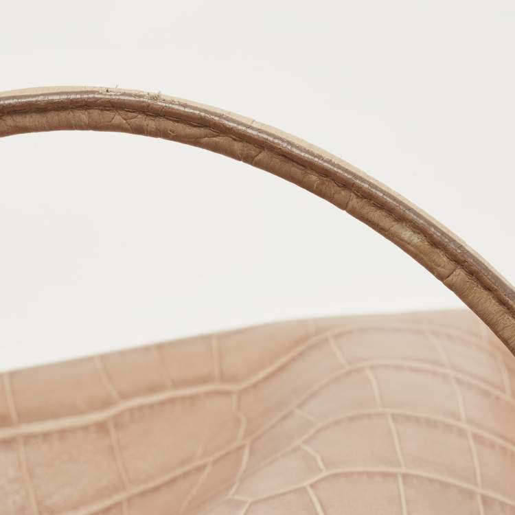 Pre Owned Moschino Beige Croc Embossed Leather  Heart Charm Dome Satchel