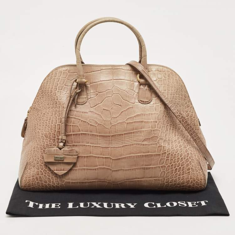 Pre Owned Moschino Beige Croc Embossed Leather  Heart Charm Dome Satchel