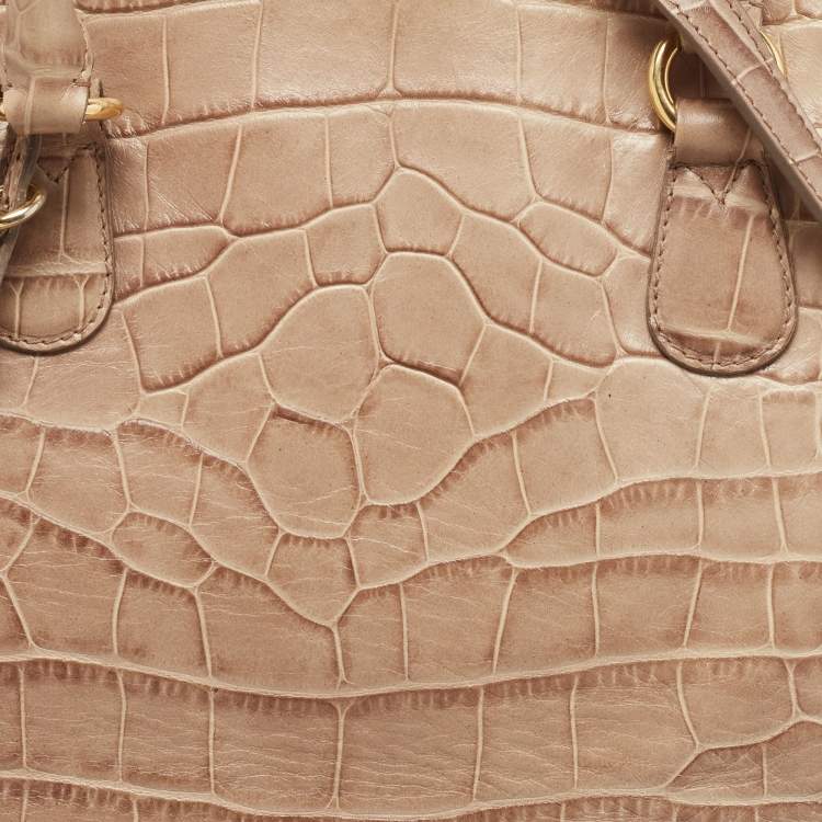 Pre Owned Moschino Beige Croc Embossed Leather  Heart Charm Dome Satchel