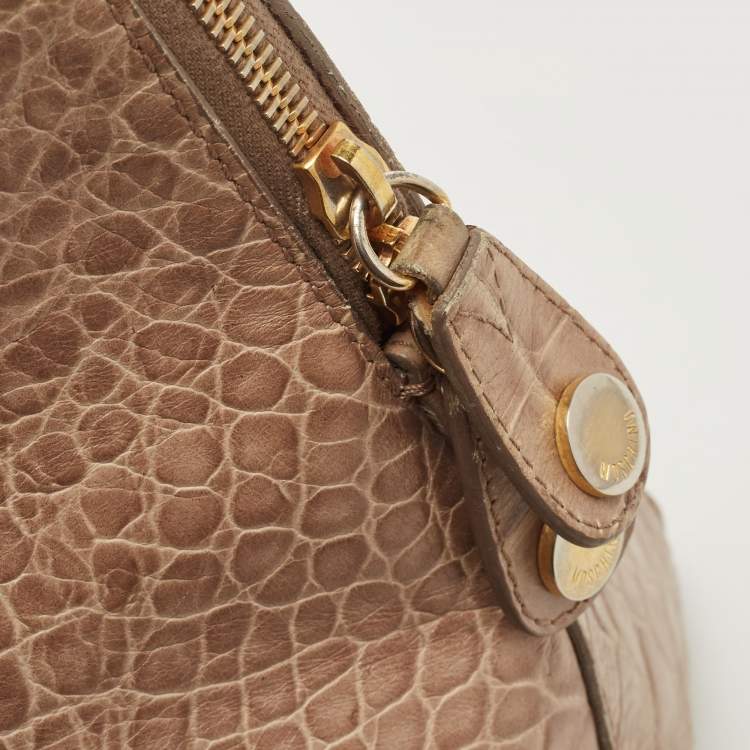 Pre Owned Moschino Beige Croc Embossed Leather  Heart Charm Dome Satchel