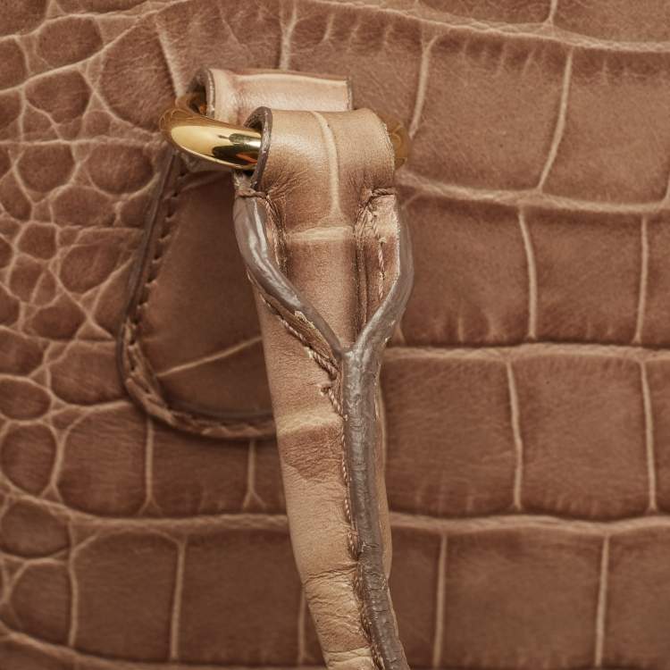 Pre Owned Moschino Beige Croc Embossed Leather  Heart Charm Dome Satchel