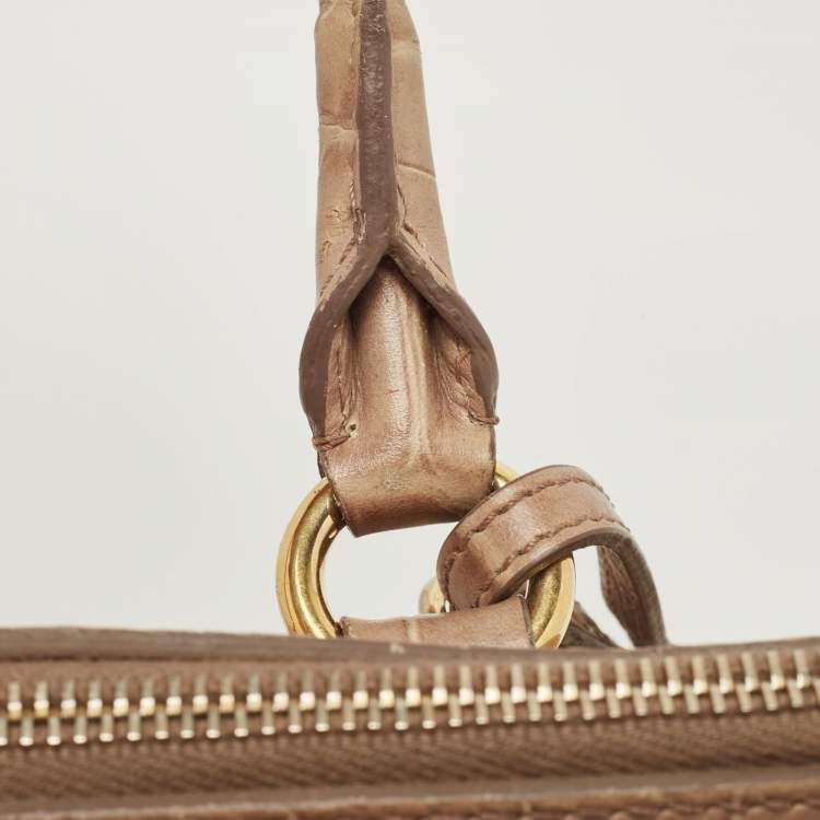 Pre Owned Moschino Beige Croc Embossed Leather  Heart Charm Dome Satchel