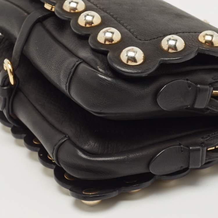 Pre Owned Moschino Black Leather Studded Flap Shoulder Bag
