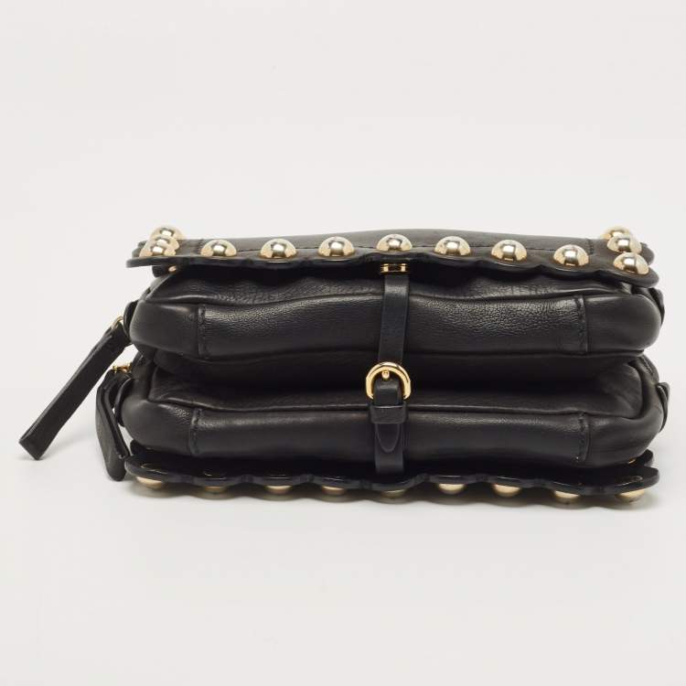 Pre Owned Moschino Black Leather Studded Flap Shoulder Bag