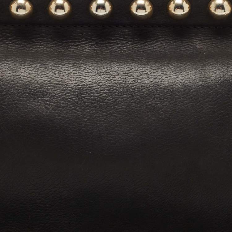 Pre Owned Moschino Black Leather Studded Flap Shoulder Bag