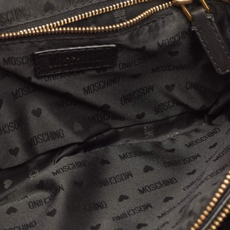 Pre Owned Moschino Black Leather Studded Flap Shoulder Bag