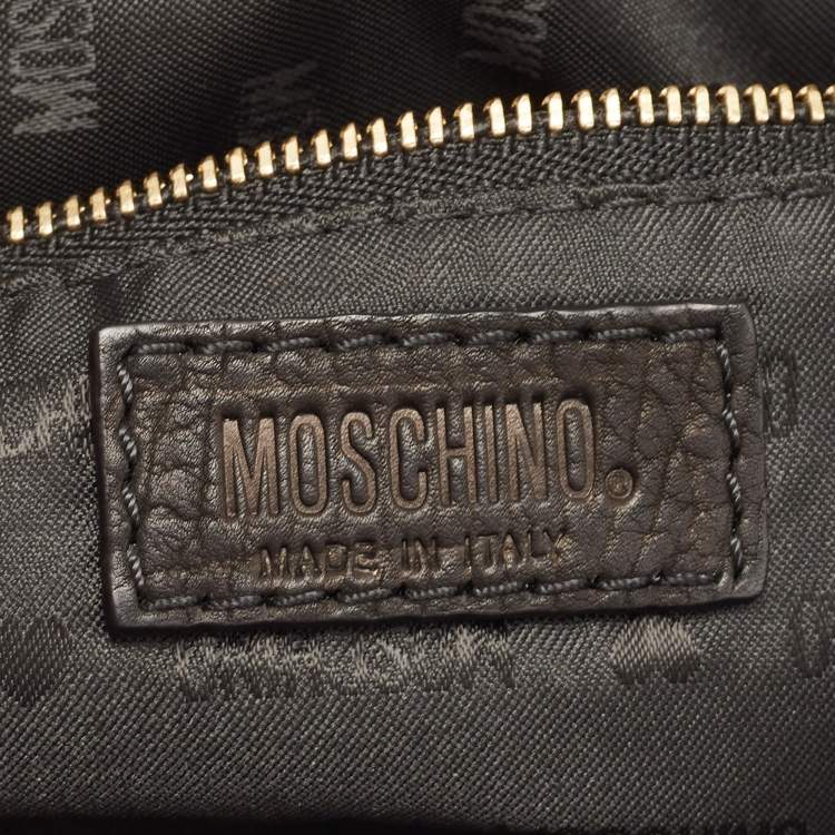 Pre Owned Moschino Black Leather Studded Flap Shoulder Bag