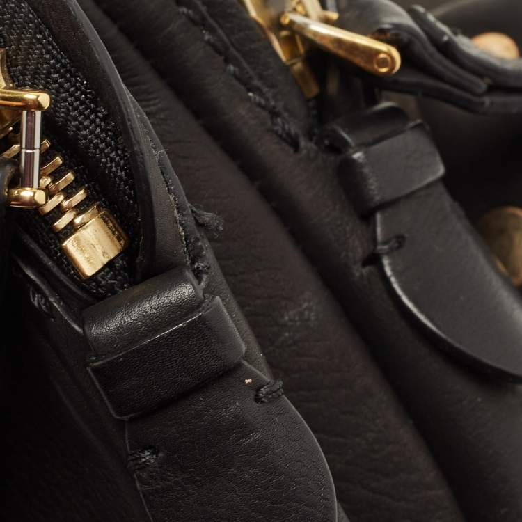 Pre Owned Moschino Black Leather Studded Flap Shoulder Bag