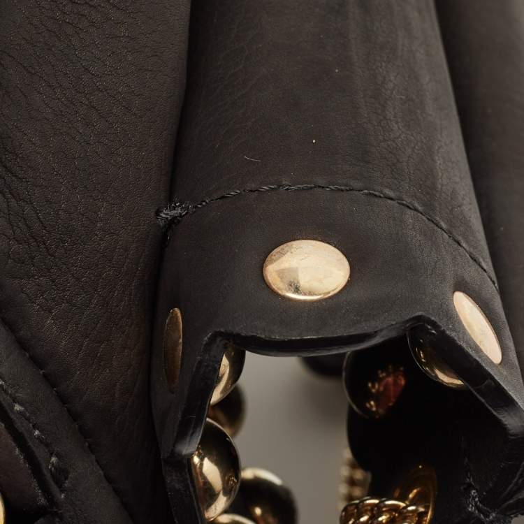 Pre Owned Moschino Black Leather Studded Flap Shoulder Bag
