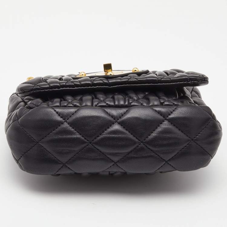 Pre Owned Moschino Black Quilted Leather Trunlock Flap Shoulder Bag