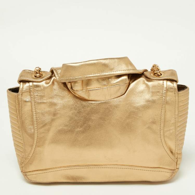 Pre Owned Moschino Gold Leather Large Capsule Biker Jacket Shoulder Bag 