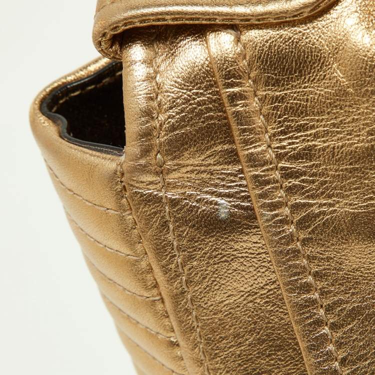 Pre Owned Moschino Gold Leather Large Capsule Biker Jacket Shoulder Bag 