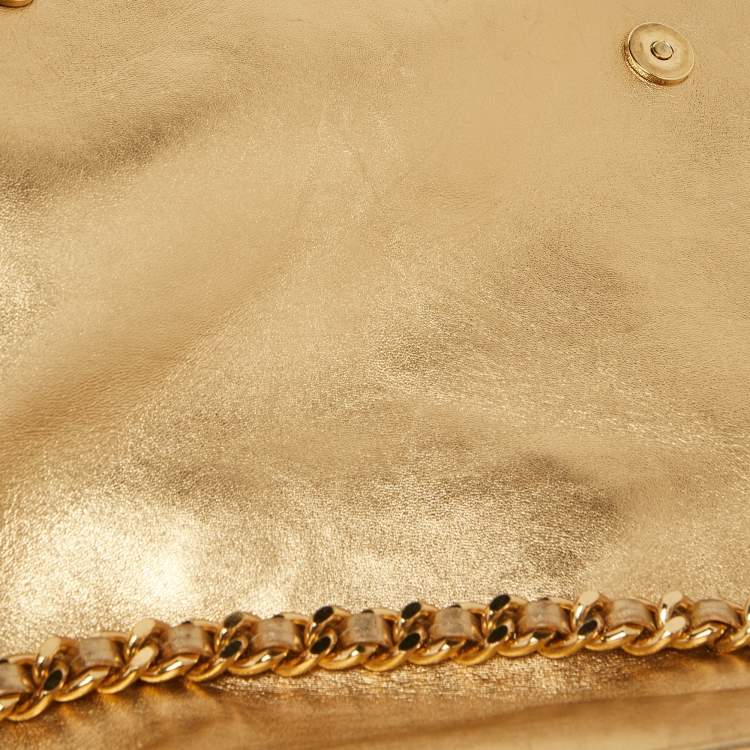 Pre Owned Moschino Gold Leather Large Capsule Biker Jacket Shoulder Bag 