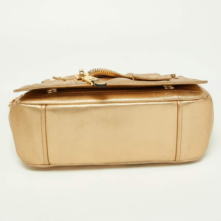 Pre Owned Moschino Gold Leather Large Capsule Biker Jacket Shoulder Bag 