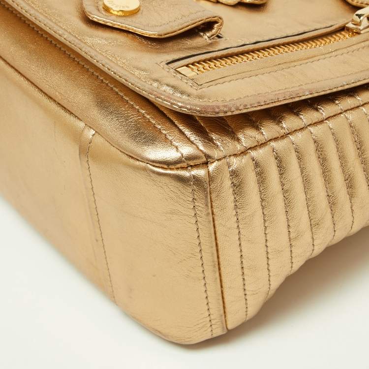 Pre Owned Moschino Gold Leather Large Capsule Biker Jacket Shoulder Bag 