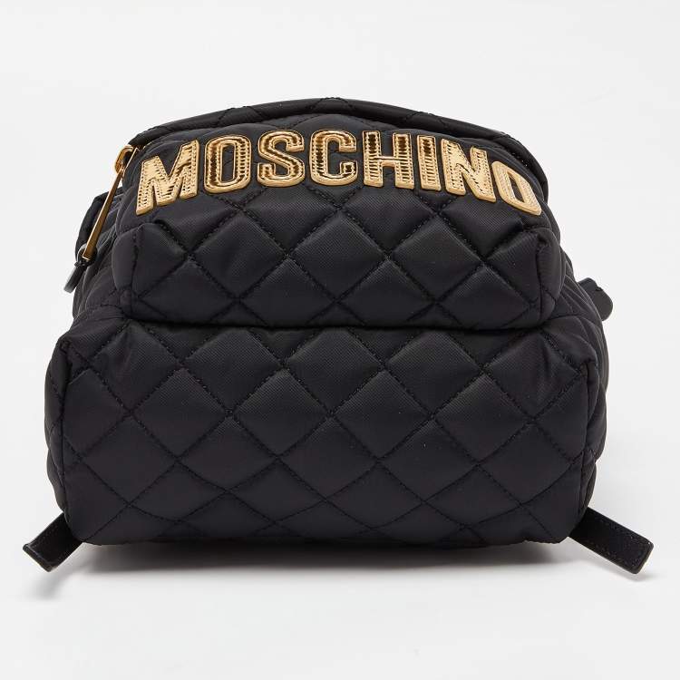 Pre Owned Moschino Black Quilted Nylon Logo Backpack