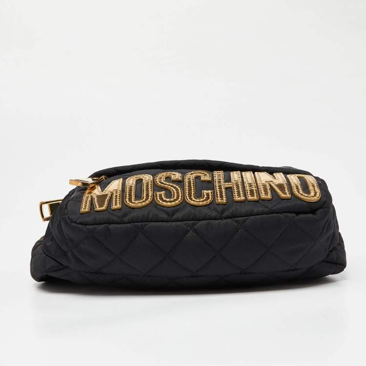 Pre Owned Moschino Black Quilted Nylon Belt Bag