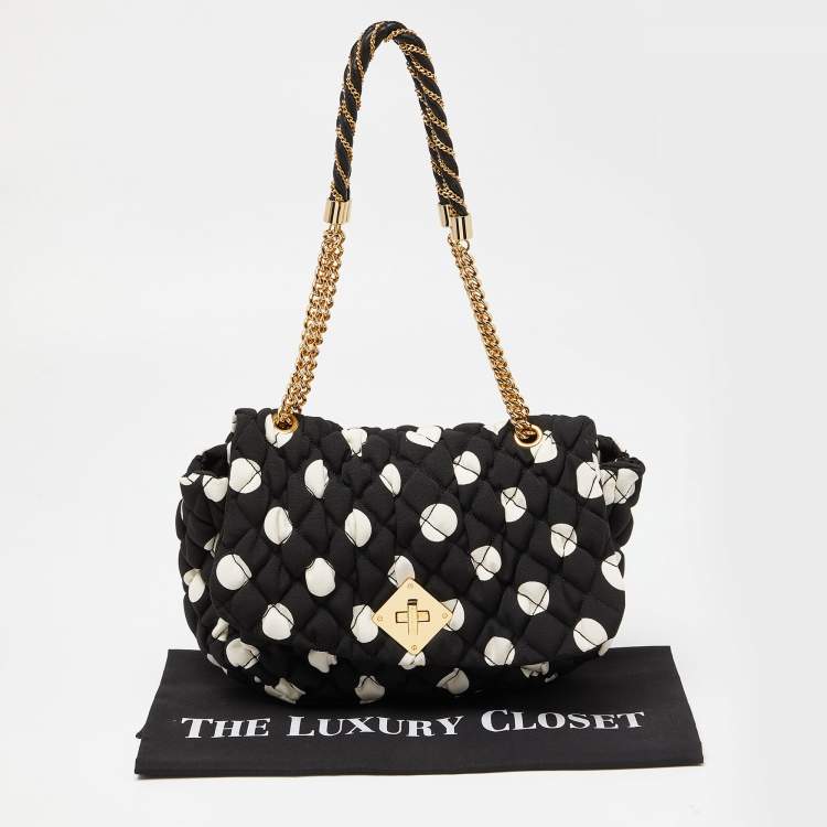 Pre Owned Moschino Black/White Quilted Polka Dots Canvas Flap Shoulder Bag