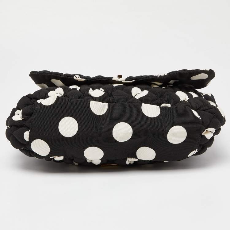 Pre Owned Moschino Black/White Quilted Polka Dots Canvas Flap Shoulder Bag