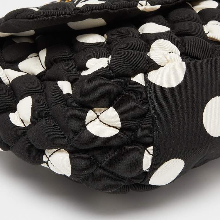 Pre Owned Moschino Black/White Quilted Polka Dots Canvas Flap Shoulder Bag
