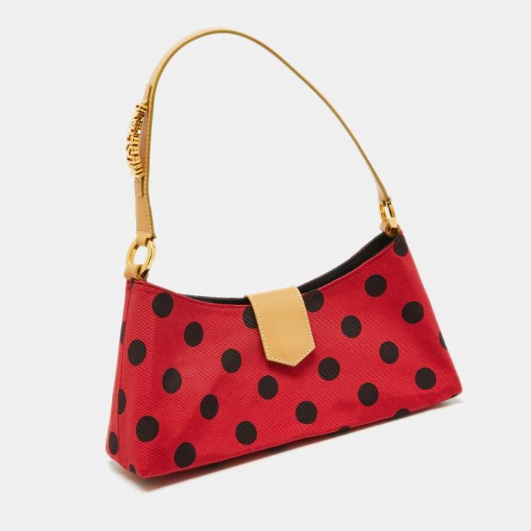 Pre Owned Moschino Red/Black Canvas and Leather Polka Baguette Bag
