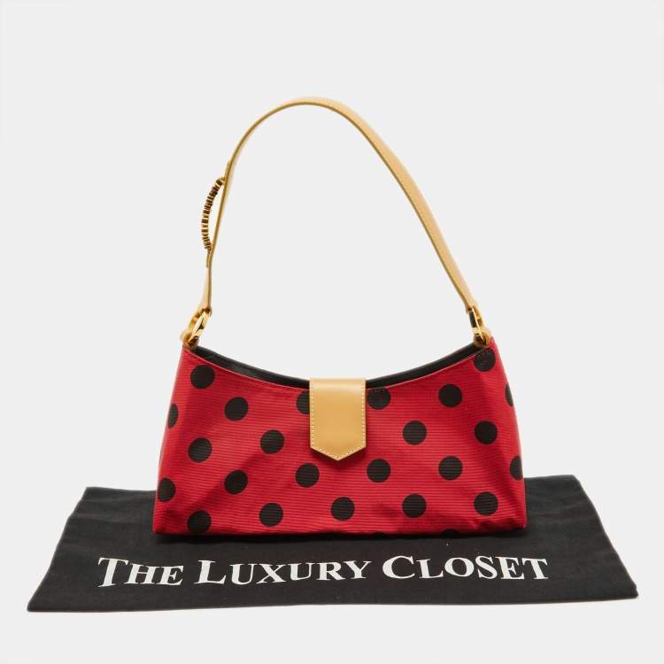 Pre Owned Moschino Red/Black Canvas and Leather Polka Baguette Bag