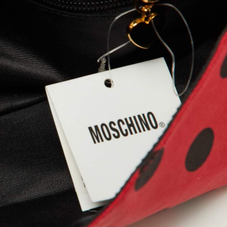 Pre Owned Moschino Red/Black Canvas and Leather Polka Baguette Bag
