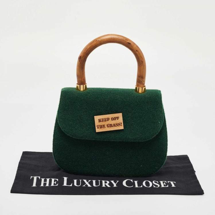 Pre Owned Moschino Green Wool Bamboo Top Handle Bag