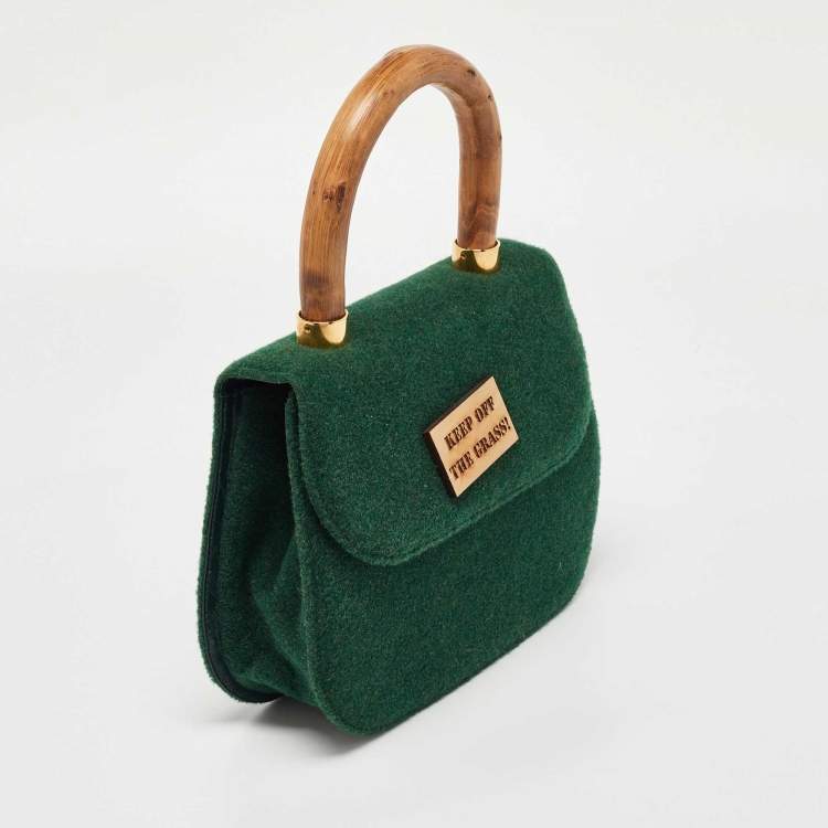 Pre Owned Moschino Green Wool Bamboo Top Handle Bag
