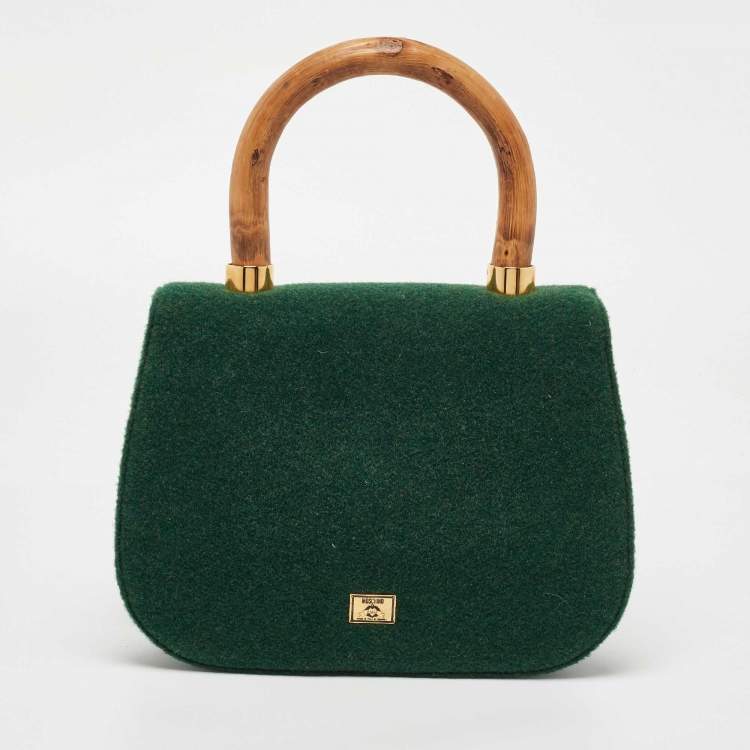 Pre Owned Moschino Green Wool Bamboo Top Handle Bag