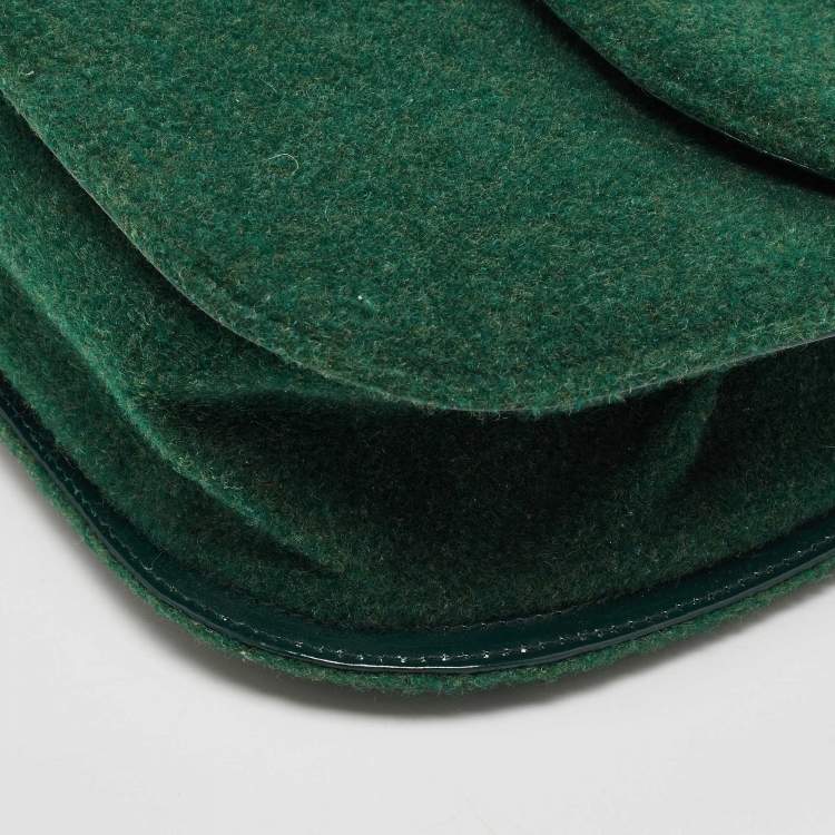 Pre Owned Moschino Green Wool Bamboo Top Handle Bag
