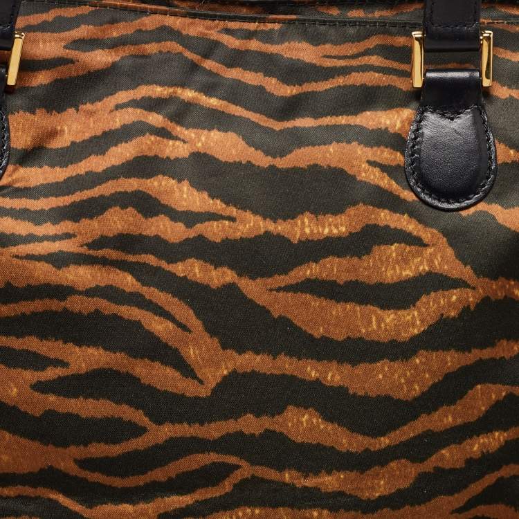 Pre Owned Moschino Brown/Black Zebra Print Fabric and Leather Zip Tote