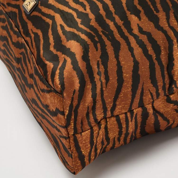 Pre Owned Moschino Brown/Black Zebra Print Fabric and Leather Zip Tote