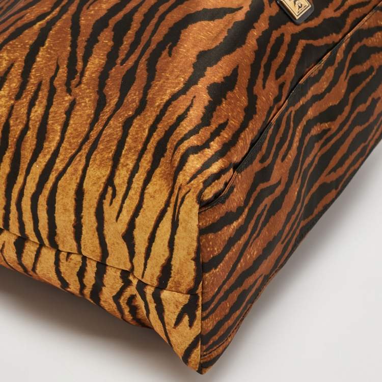 Pre Owned Moschino Brown/Black Zebra Print Fabric and Leather Zip Tote