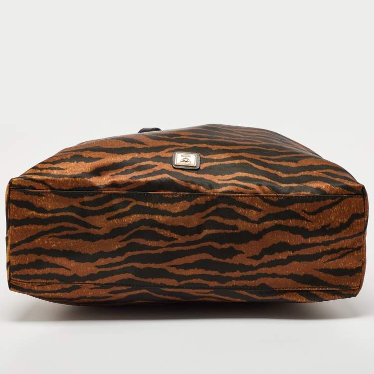 Pre Owned Moschino Brown/Black Zebra Print Fabric and Leather Zip Tote