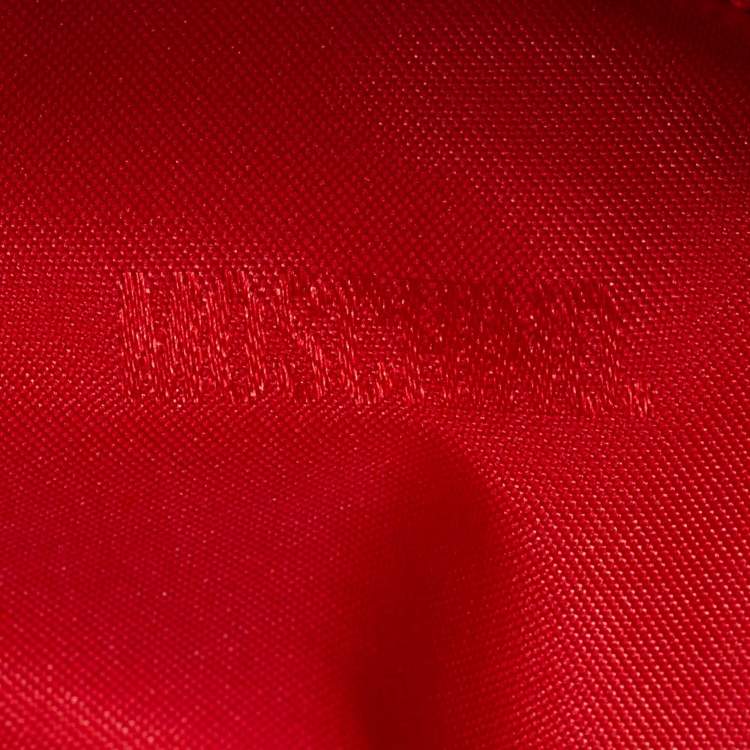 Pre Owned Moschino Red Plaid Wool and Leather Floral Applique Baguette Bag