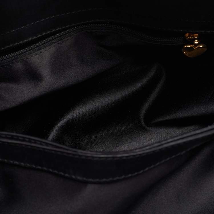 Pre Owned Moschino Black Leather Embellished Chain Link Satchel