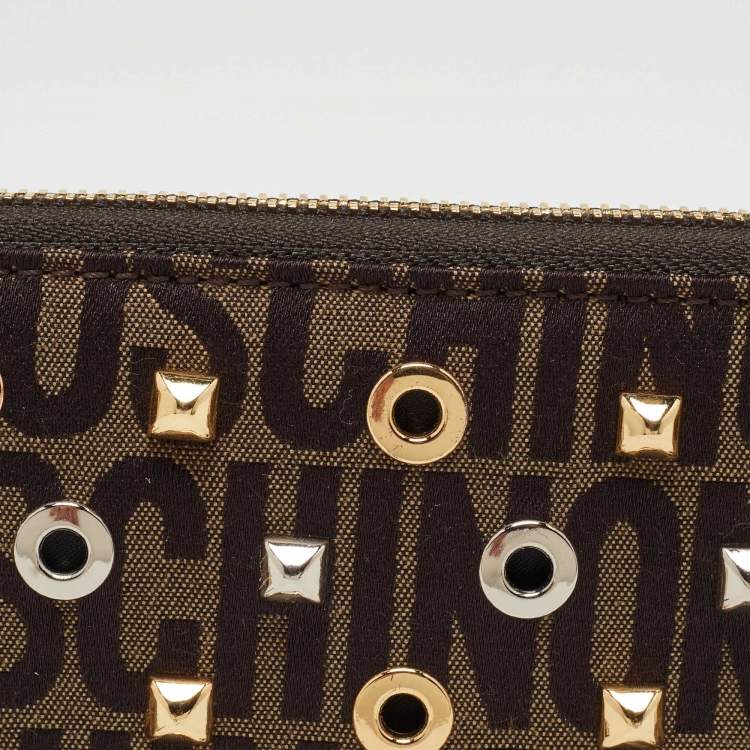 Pre Owned Moschino Brown Signature Canvas Zip Around Wallet