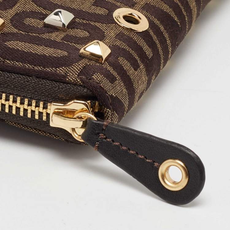 Pre Owned Moschino Brown Signature Canvas Zip Around Wallet