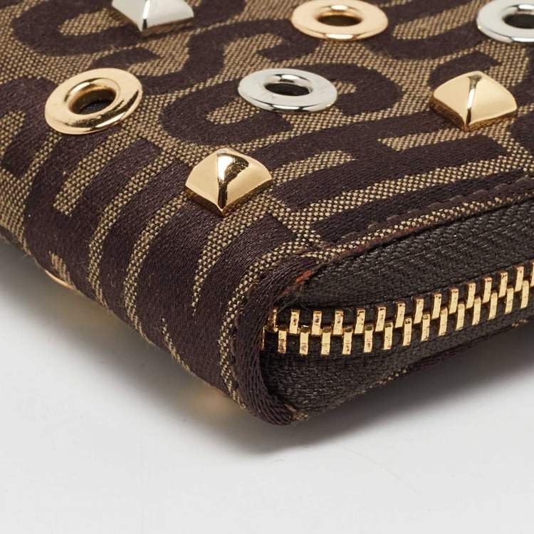 Pre Owned Moschino Brown Signature Canvas Zip Around Wallet