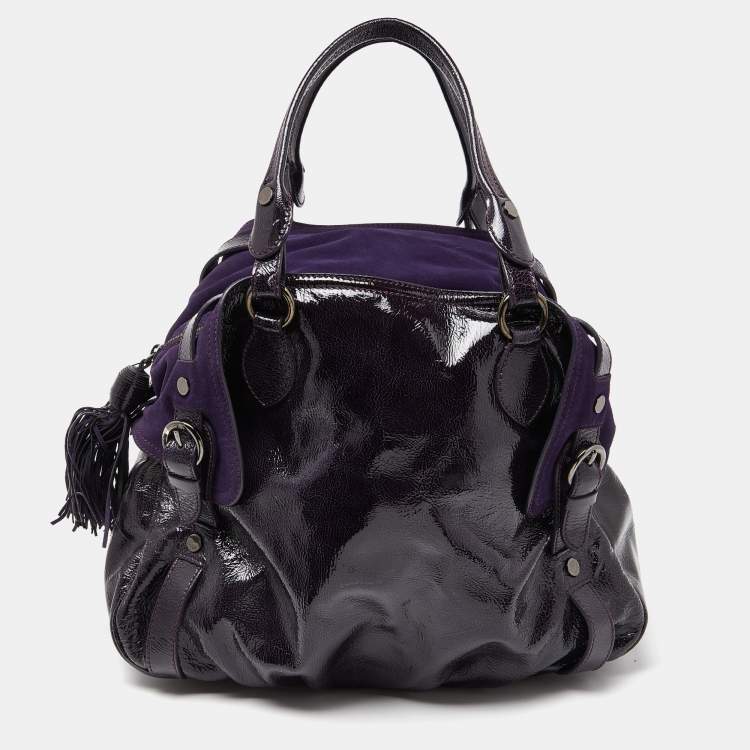 Moschino Purple Patent Leather and Suede Satchel Moschino TLC