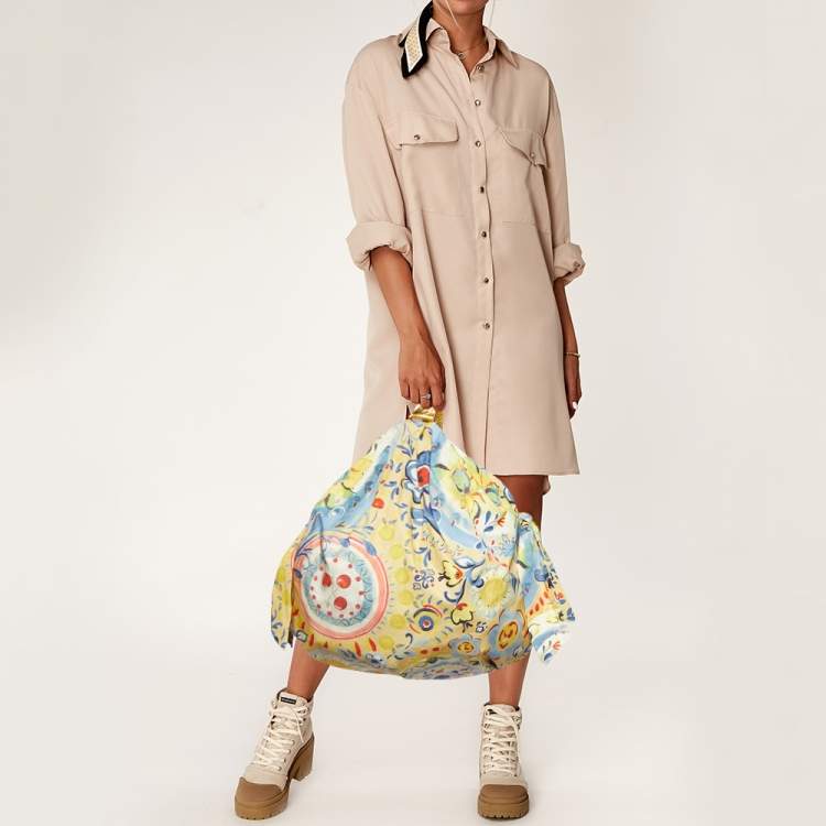 Pre Owned Moschino Multicolor Floral Print Fabric and Watersnake Leather Hobo