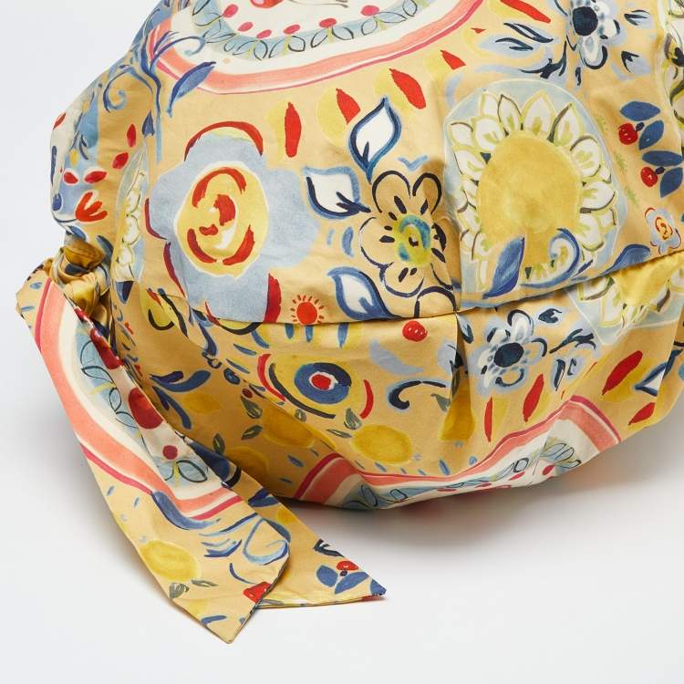 Pre Owned Moschino Multicolor Floral Print Fabric and Watersnake Leather Hobo