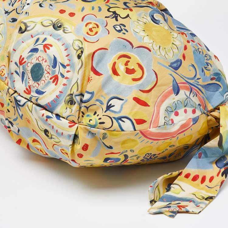 Pre Owned Moschino Multicolor Floral Print Fabric and Watersnake Leather Hobo