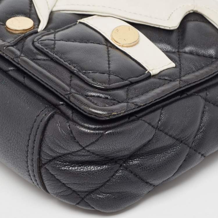 Pre Owned Moschino Black/White Quilted Leather Jacket Shoulder Bag