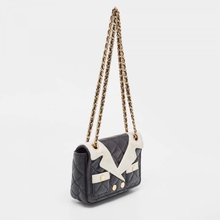 Pre Owned Moschino Black/White Quilted Leather Jacket Shoulder Bag